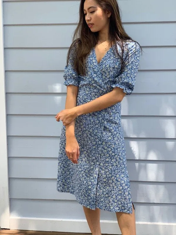 Lia Blue Floral Cotton Wrap Dress
