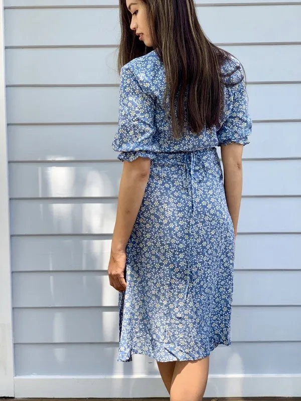 Lia Blue Floral Cotton Wrap Dress