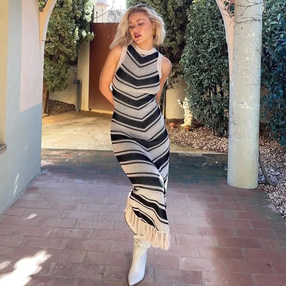 Linna Chevron Stripe Maxi Tank Knit Dress
