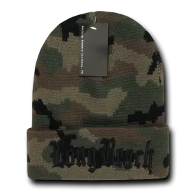 Long Beach City Beanie Knit Cap, Camo/Black