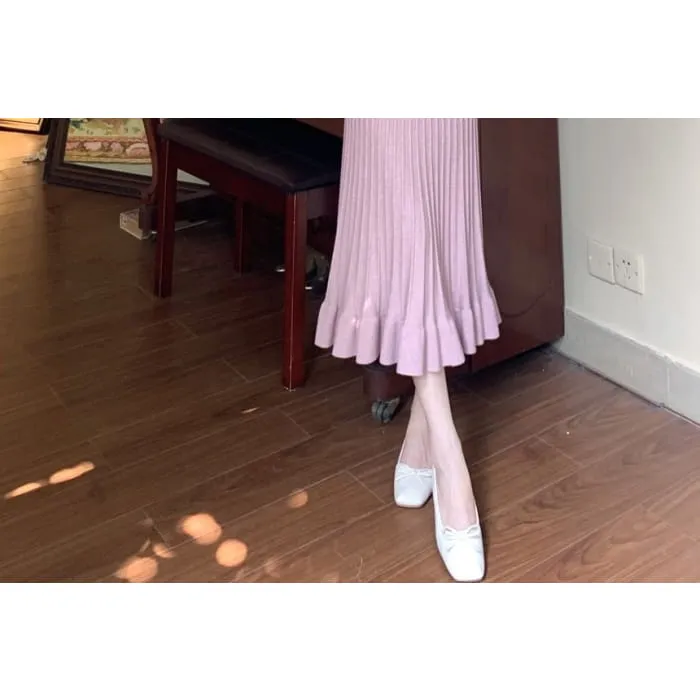 Long Sleeve Round Neck Plain Ruffle Mock Two Piece Twist Knit Midi A-Line Dress