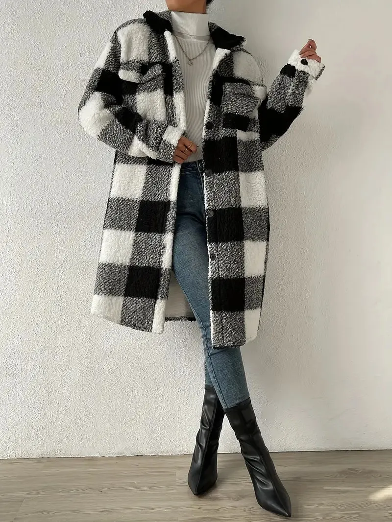 Maika | Women's Elegant Chic Checked Teddy Coat - Warm Stylish Winter Outerwear