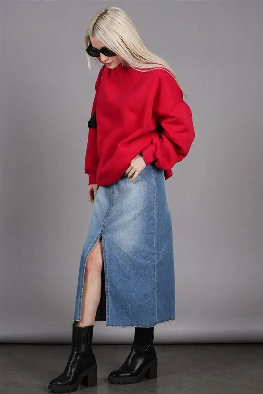 MDX Ice Blue Slit Midi Basic Women's Denim Skirt MG1558 - Leiden