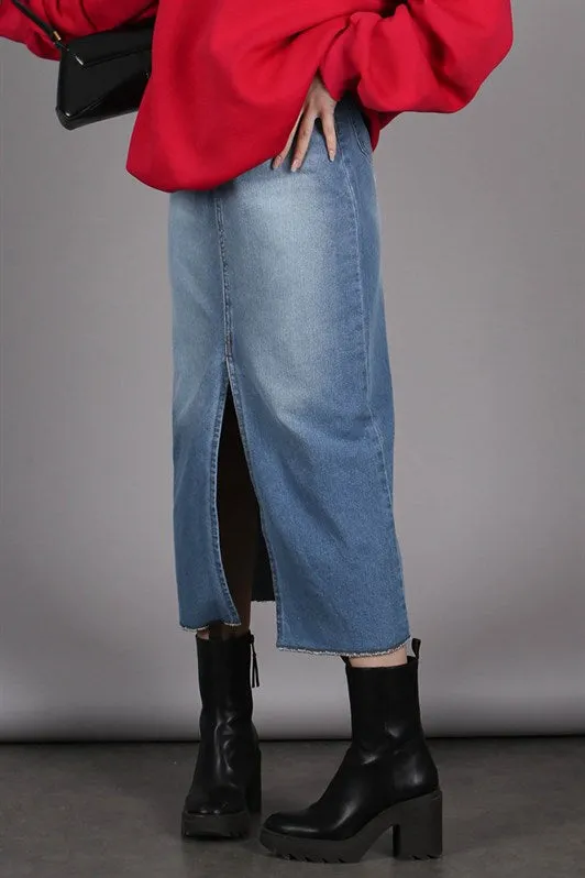 MDX Ice Blue Slit Midi Basic Women's Denim Skirt MG1558 - Leiden
