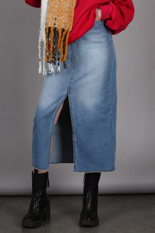 MDX Ice Blue Slit Midi Basic Women's Denim Skirt MG1558 - Leiden