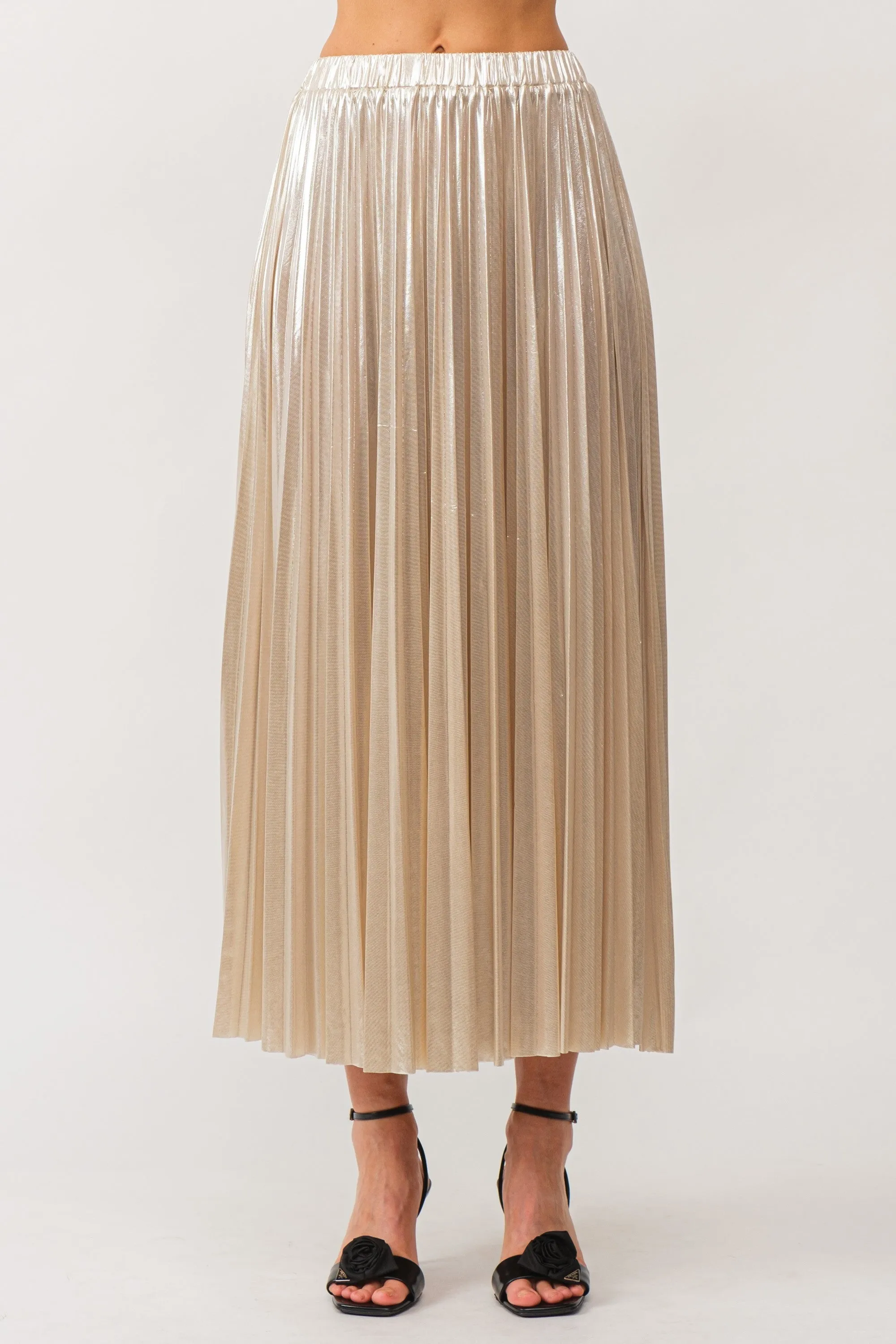 metallic blush pleated skirt
