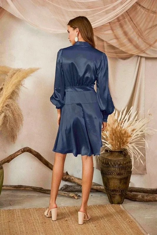 Midnight Sky Satin Wrap Dress
