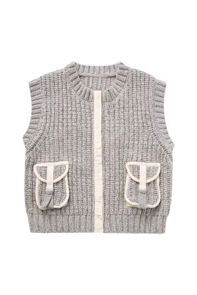 'Milly' Patchwork Knitted Vest with Pockets