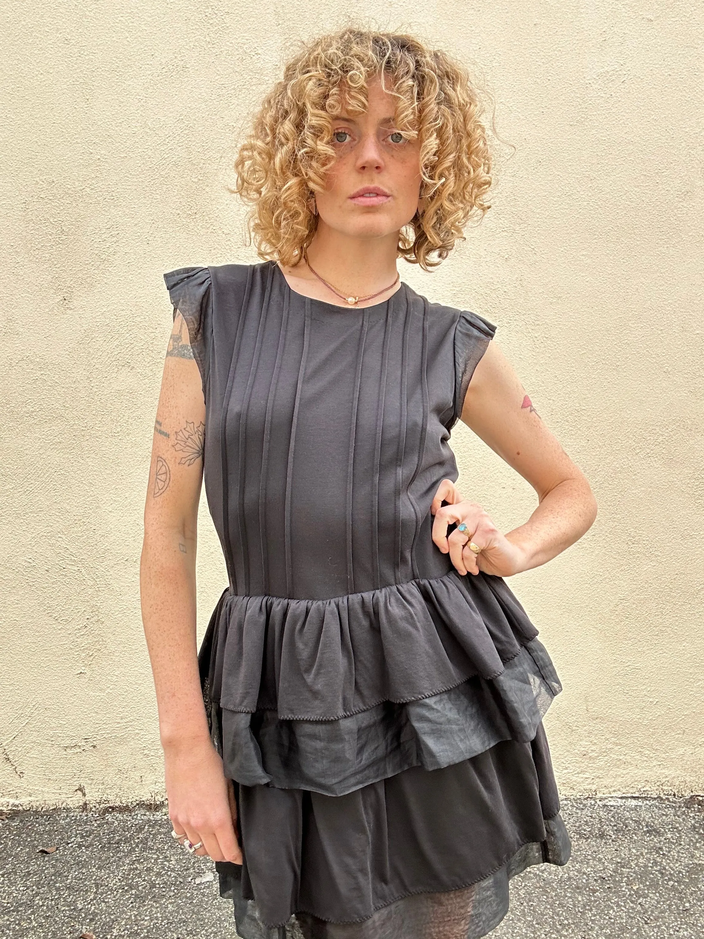 Miu Miu Black Ruffle Mini Dress