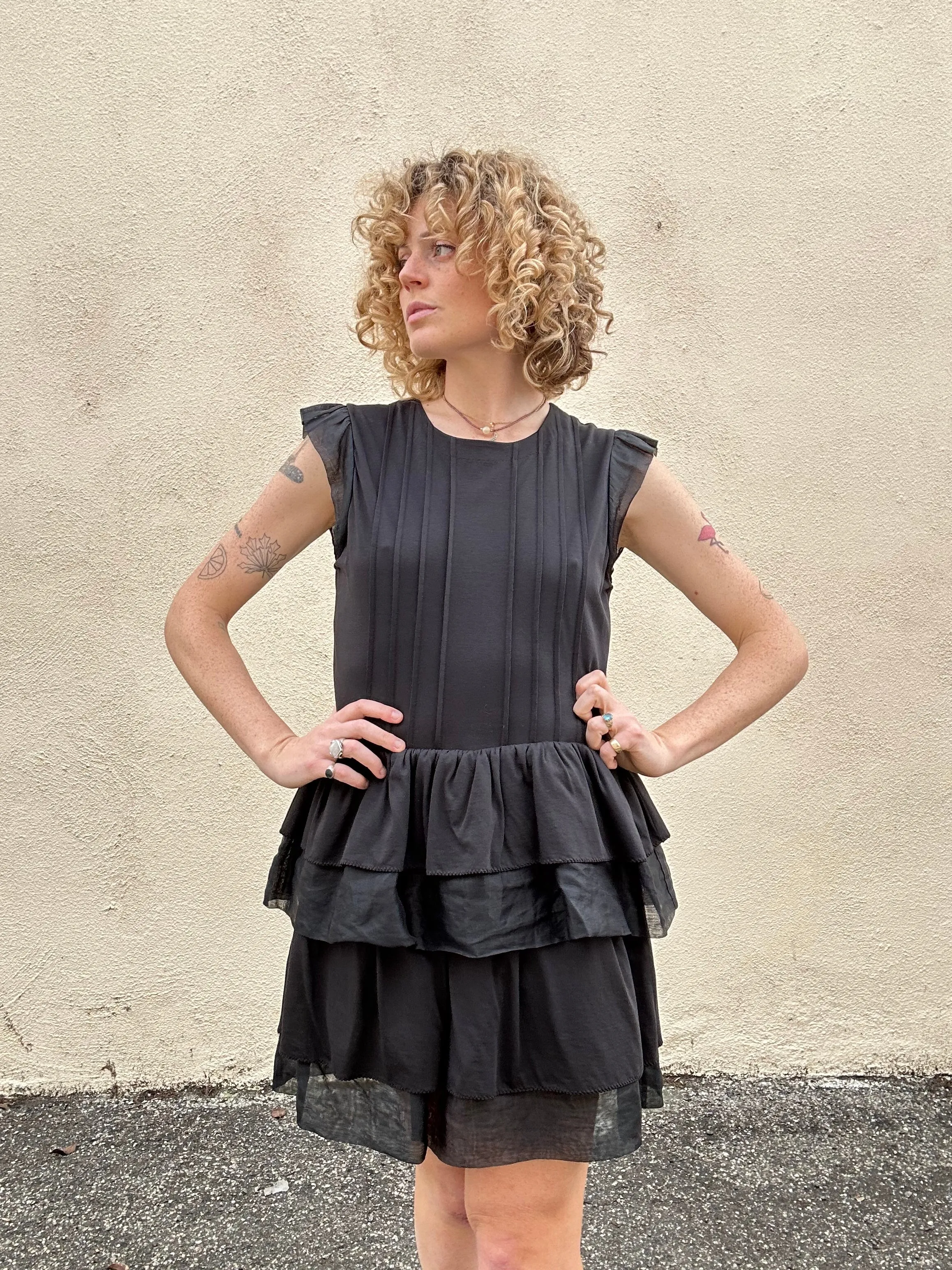 Miu Miu Black Ruffle Mini Dress