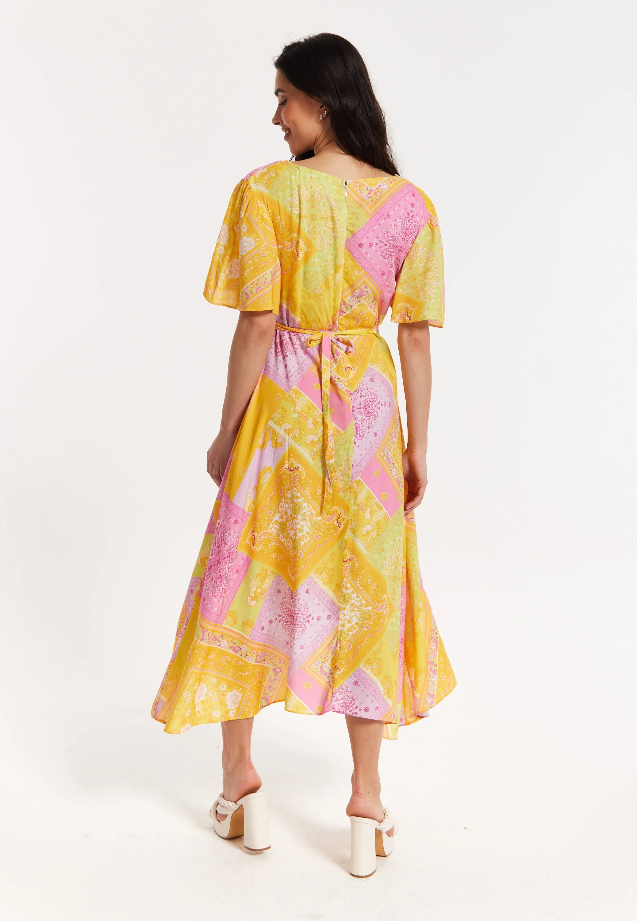 Paisley Print Wrap Front Midi Dress