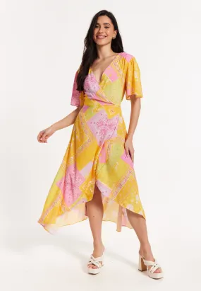 Paisley Print Wrap Front Midi Dress