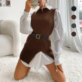 PEOPLETERRITORY New Popular trade autumn and winter 2023 Spice Girls women's clothing split fork medium and long retro vest knitted vest sweater