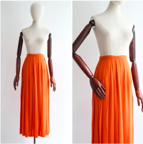 "Citrouille Orange" Vintage 1970's Jean Halm Silk Pleated Skirt UK 6 US 2