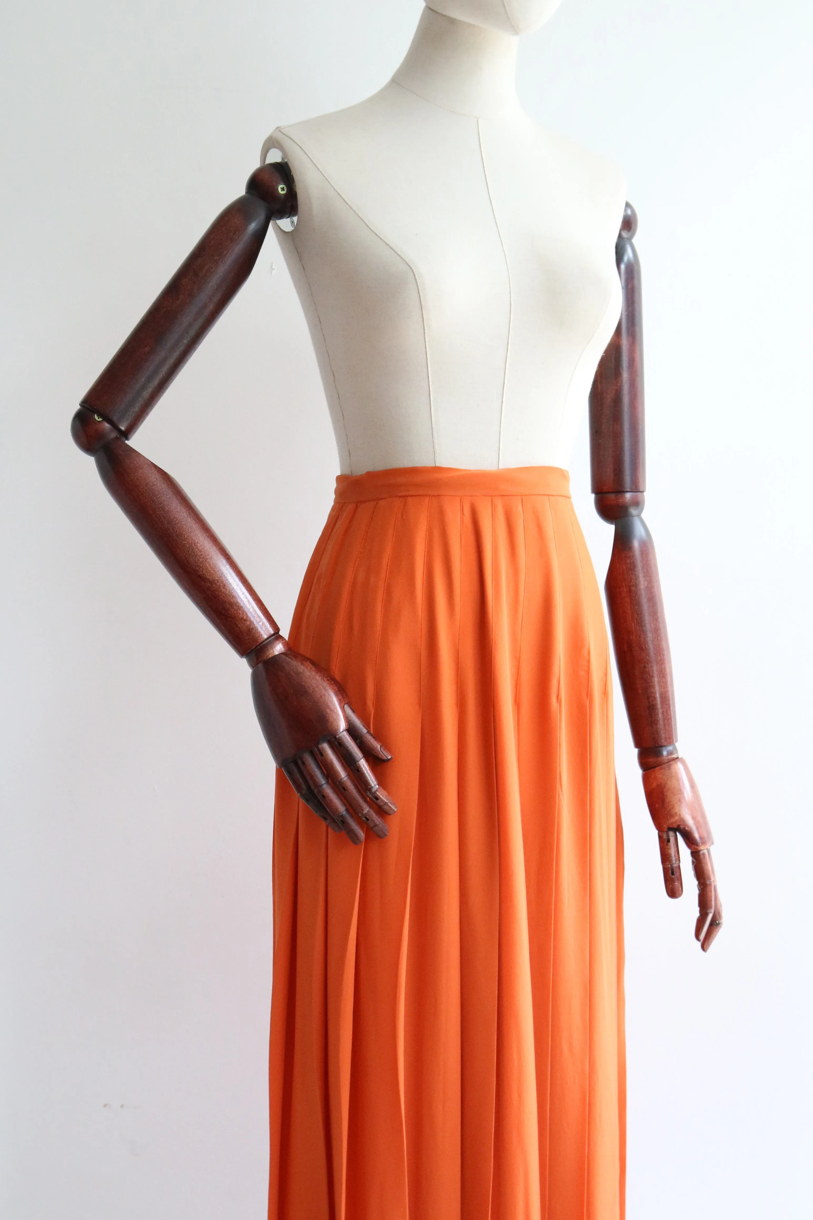 "Citrouille Orange" Vintage 1970's Jean Halm Silk Pleated Skirt UK 6 US 2