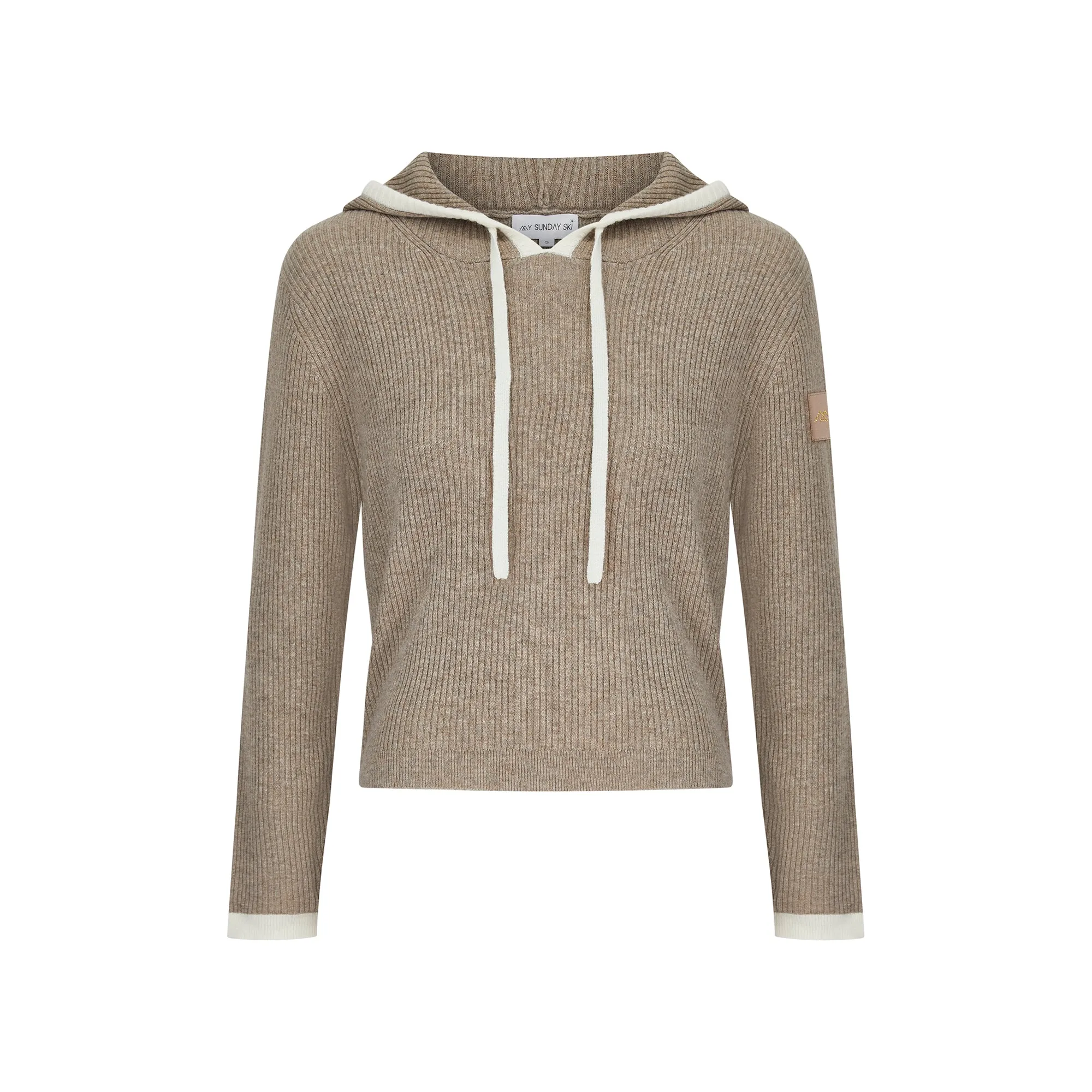 Rib Trim Cashmere Hoodie - Oat / White