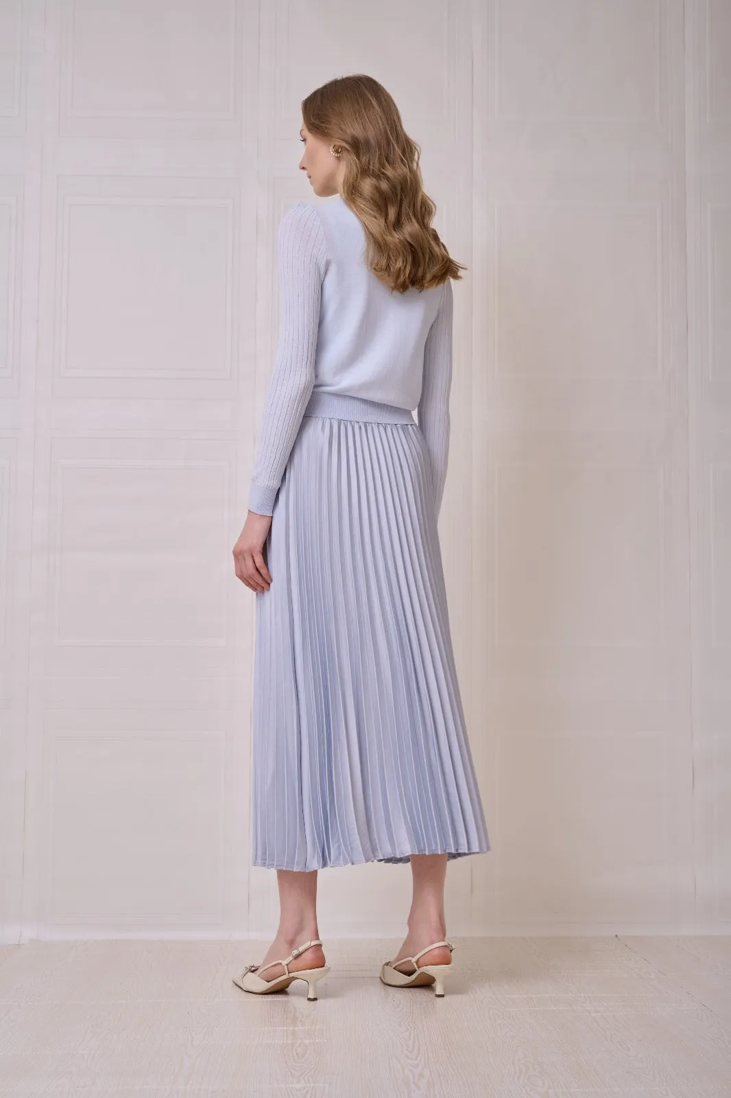ROP-RPS2516 BLUE PLEATED SATIN SKIRT