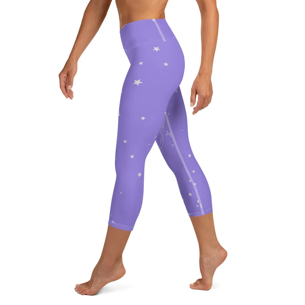 Saturn and Stars Yoga Capri Leggings | Fitness Capri Leggings, lioness-love