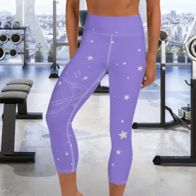 Saturn and Stars Yoga Capri Leggings | Fitness Capri Leggings, lioness-love