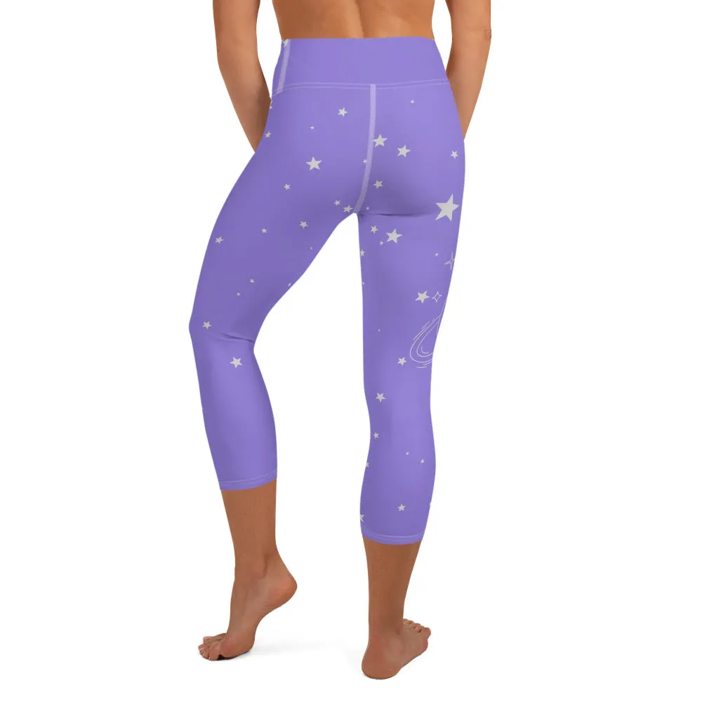 Saturn and Stars Yoga Capri Leggings | Fitness Capri Leggings, lioness-love