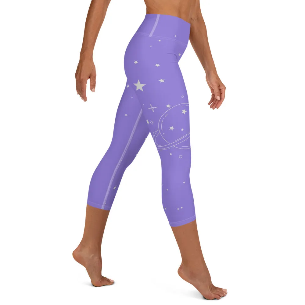 Saturn and Stars Yoga Capri Leggings | Fitness Capri Leggings, lioness-love