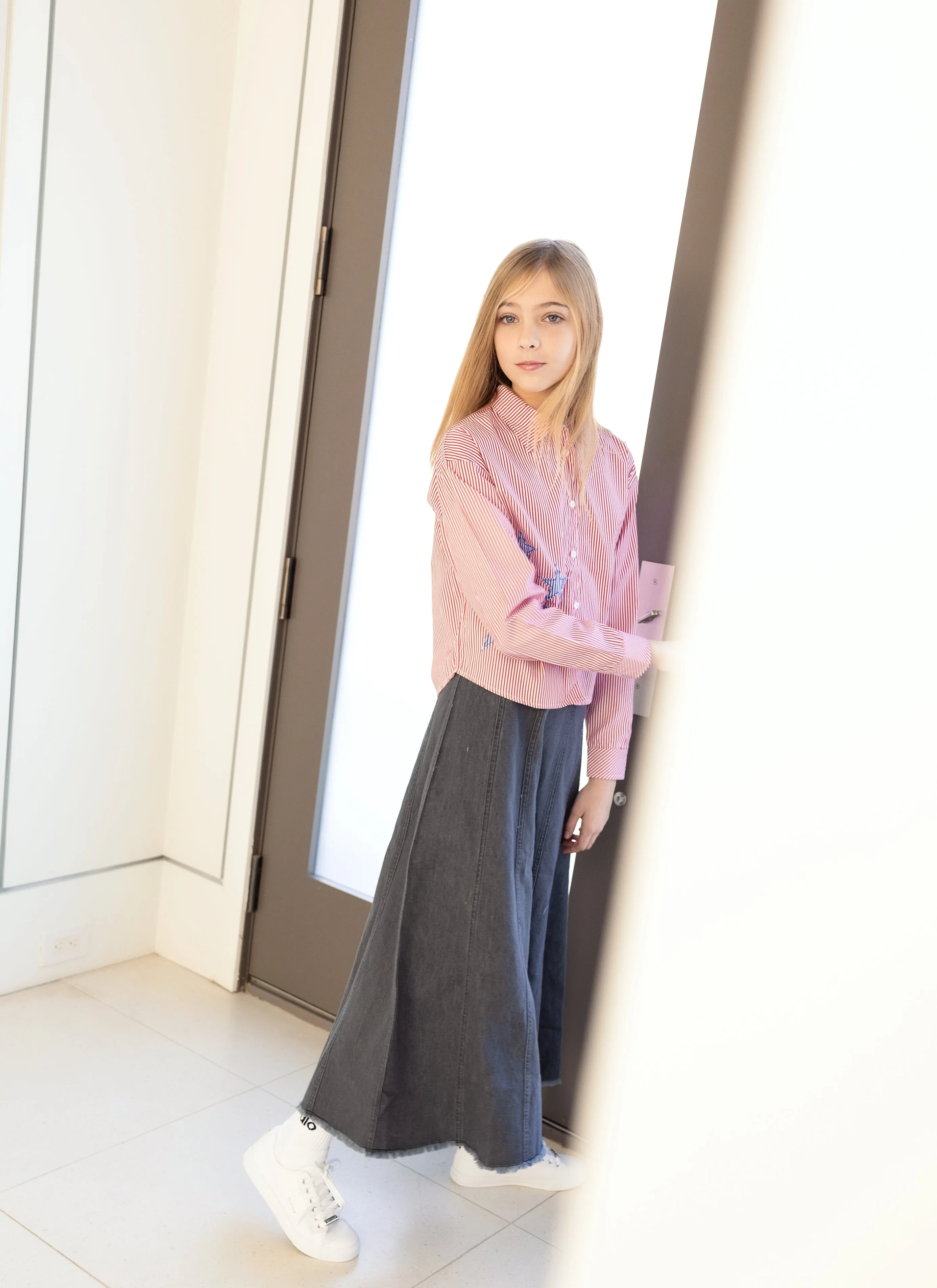 skirt midi paneled - black denim