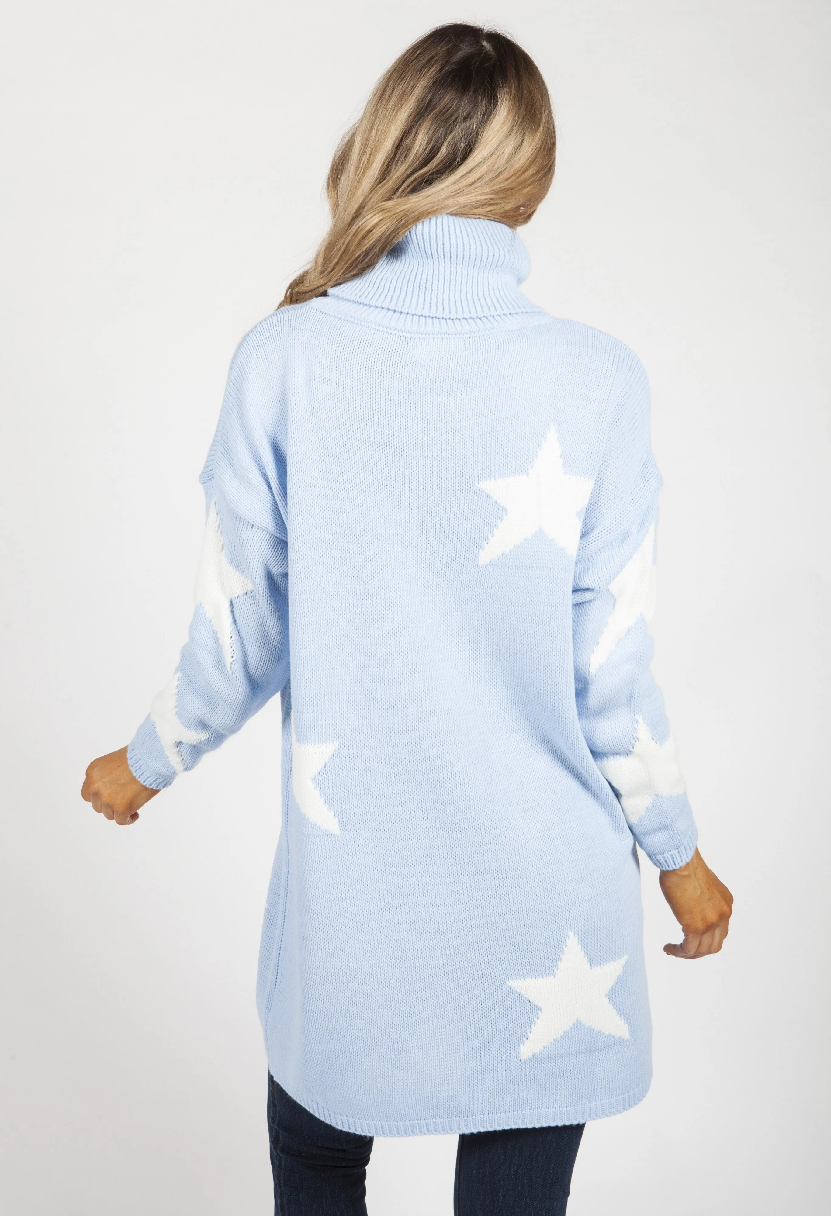 Sky Blue Knit Tunic with White Stars