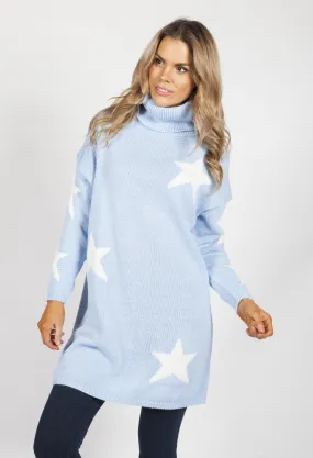 Sky Blue Knit Tunic with White Stars