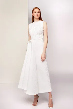Sleeveless A-line Midi Dress with Draping