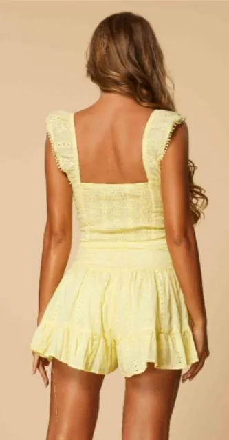Sleeveless Solid V-Neck Lace Romper
