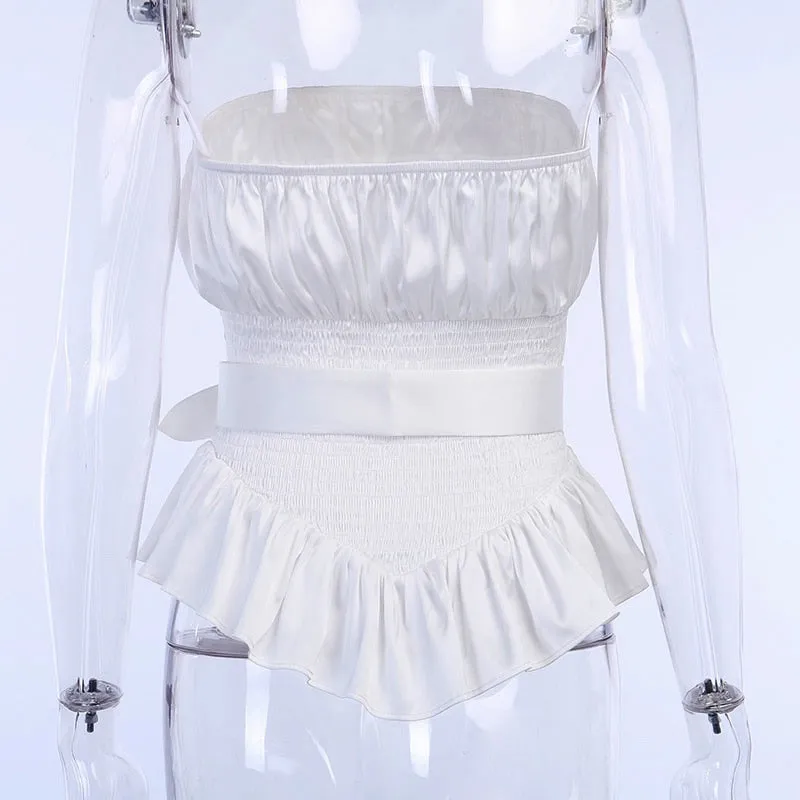 Solid Color Pleated Ring Sleeveless Women Ruffles Blouses