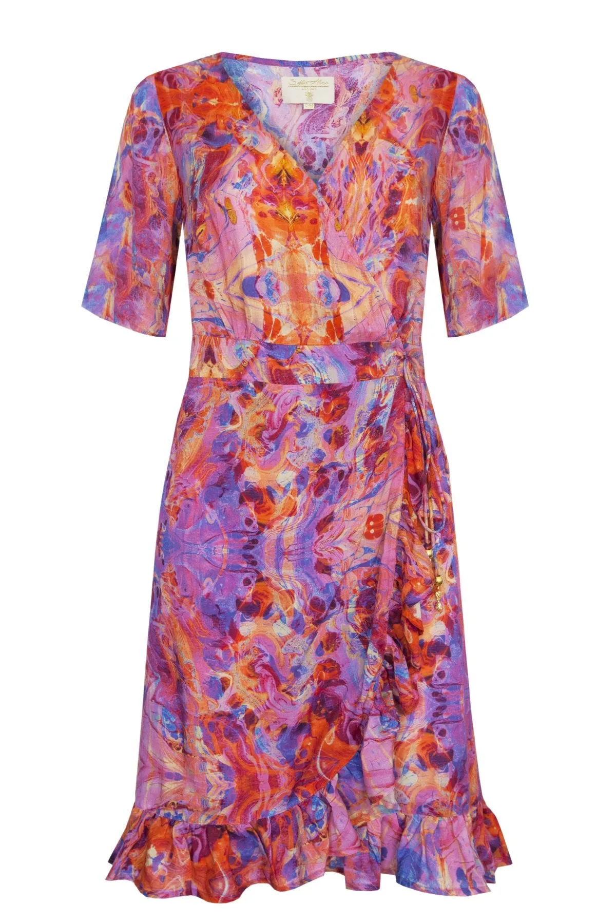 Sophia Alexia Mini Wrap Dress in Pink Fire