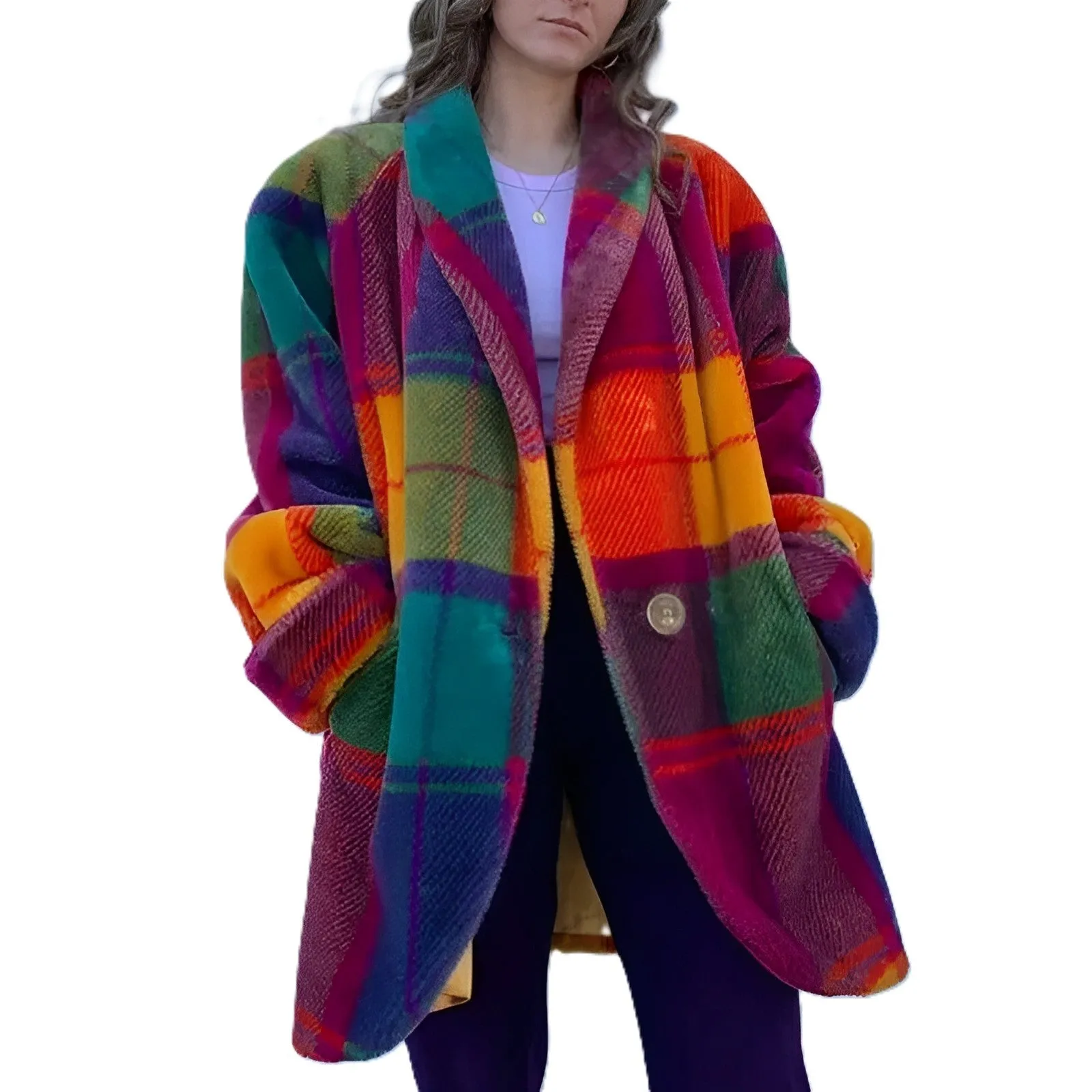 Stylish Female Plaid Woolen Coat