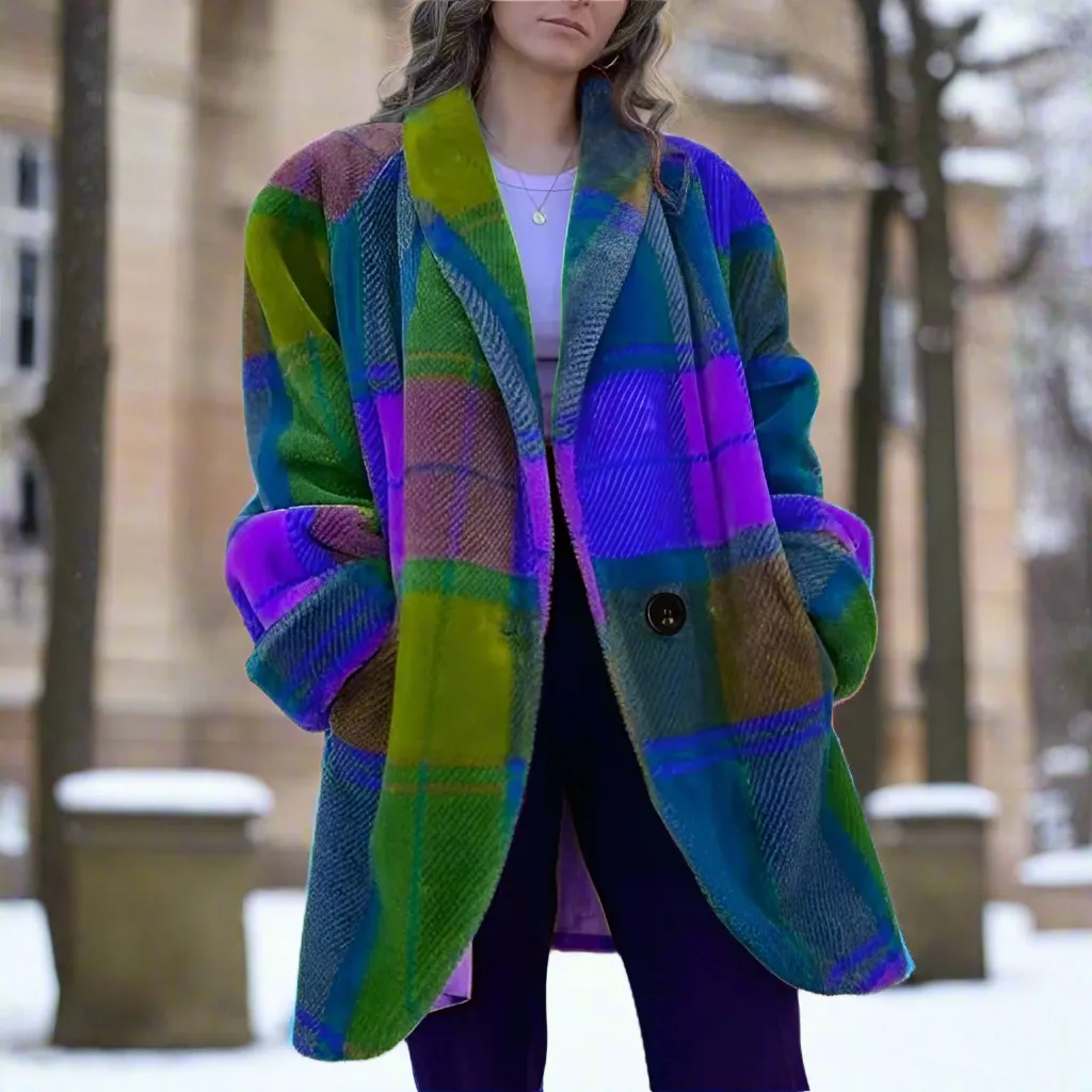 Stylish Female Plaid Woolen Coat