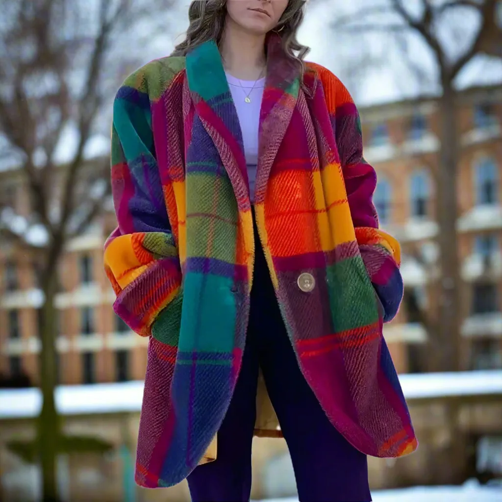 Stylish Female Plaid Woolen Coat