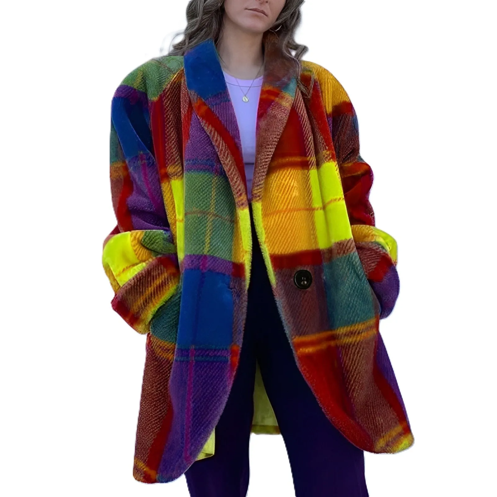 Stylish Female Plaid Woolen Coat