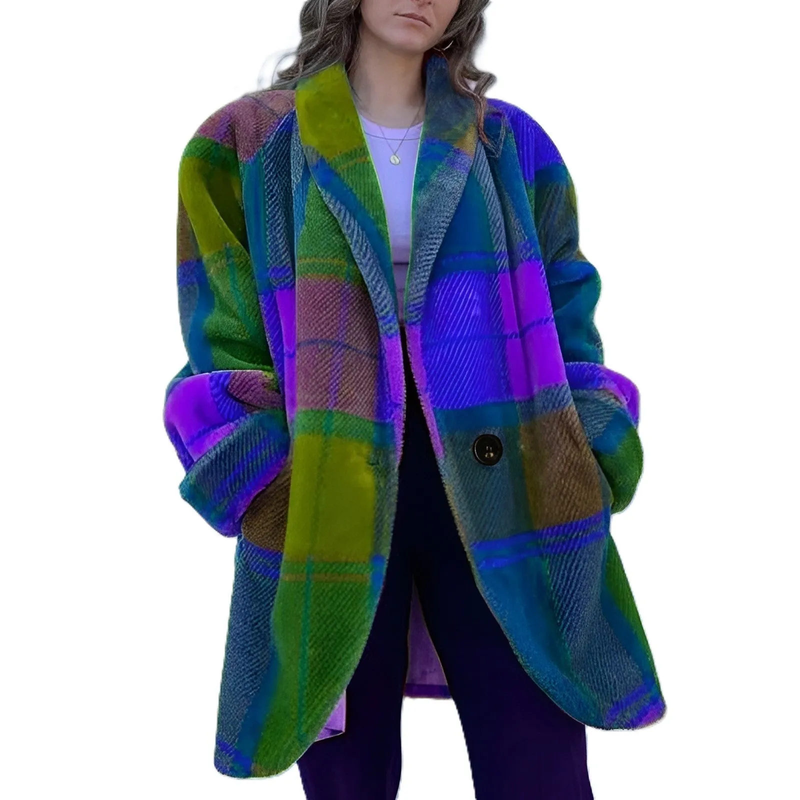 Stylish Female Plaid Woolen Coat