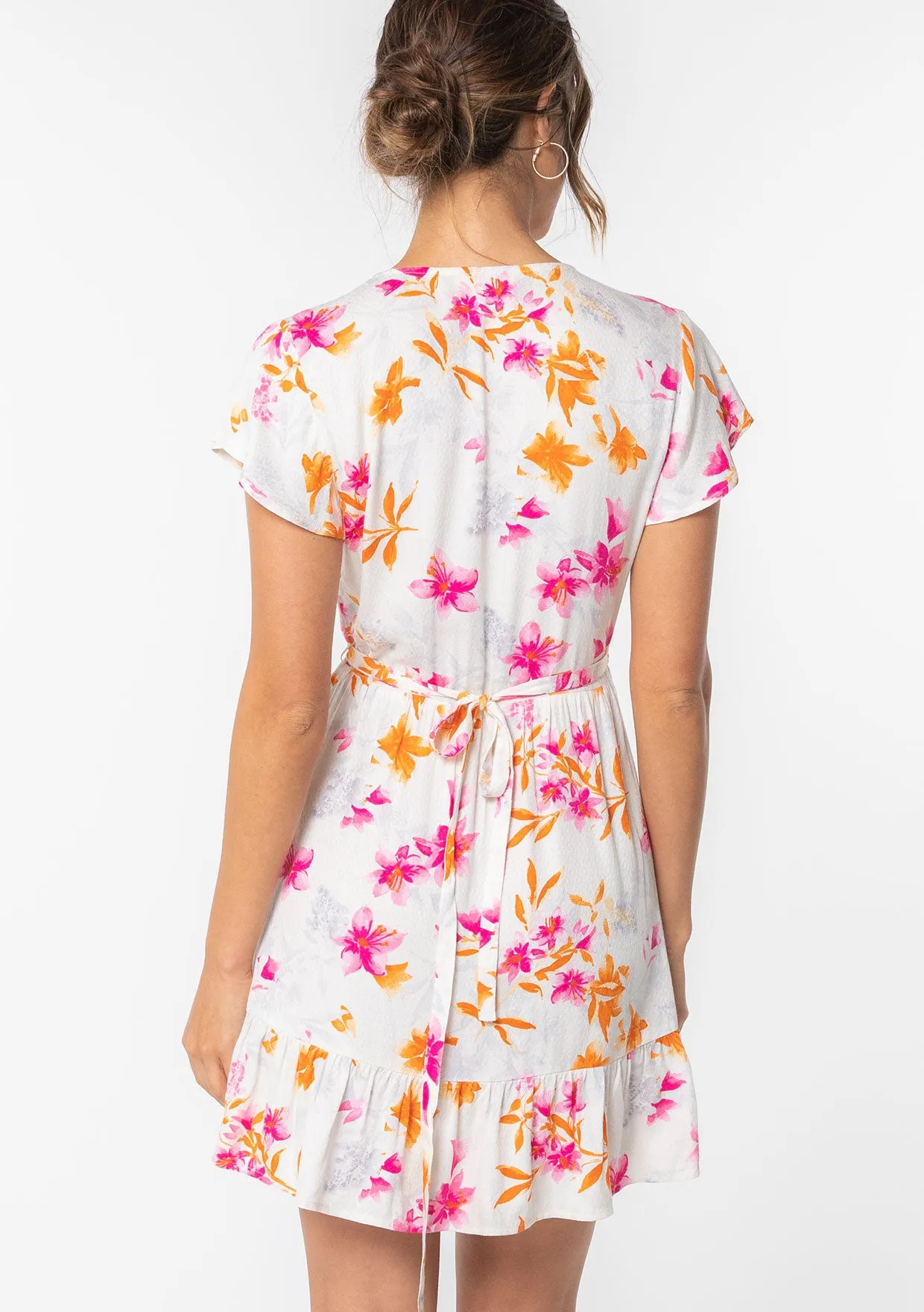 Summer Floral Flutter Sleeve Wrap Dress