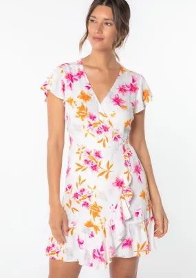 Summer Floral Flutter Sleeve Wrap Dress