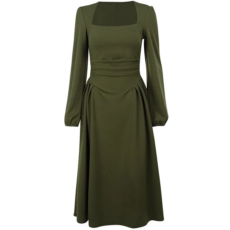 TastyHottie - Green Puff Sleeve Midi Hem Dress