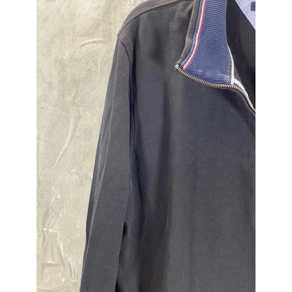 TOMMY HILFIGER Men's Black Cotton Quarter-Zip Pullover Sweatshirt SZ XL
