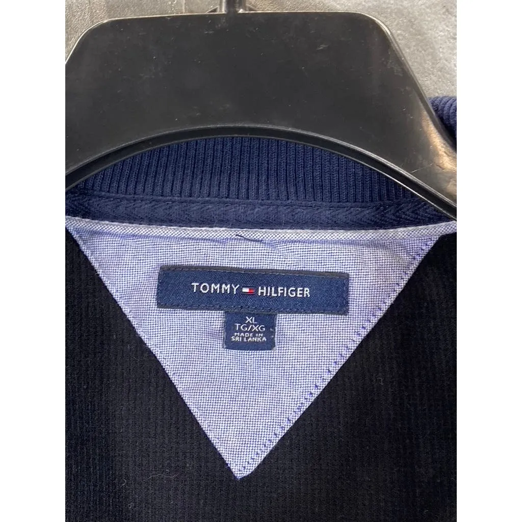 TOMMY HILFIGER Men's Black Cotton Quarter-Zip Pullover Sweatshirt SZ XL