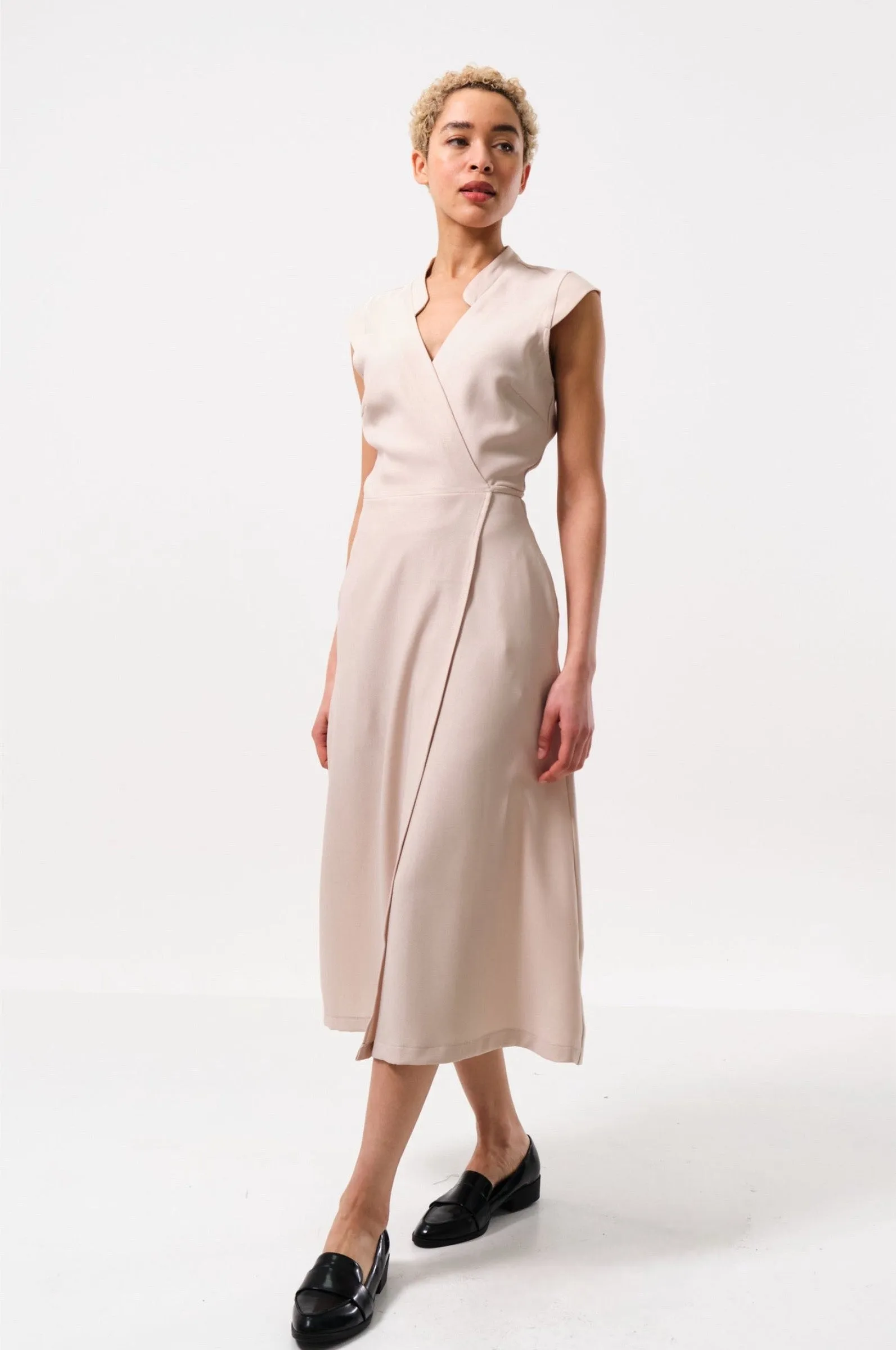Urbain Satin Back Crepe Wrap Midi Dress - Camel