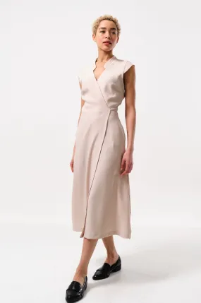 Urbain Satin Back Crepe Wrap Midi Dress - Camel