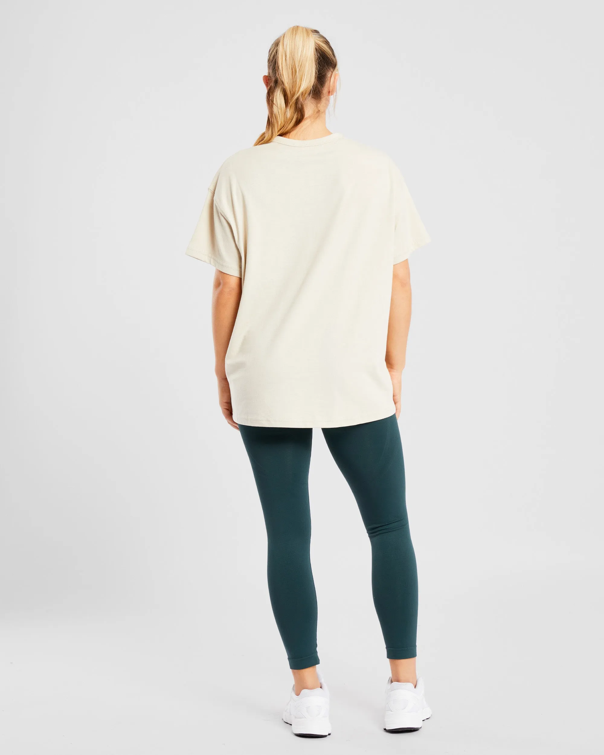 Varsity Oversized T Shirt - Beige / Khaki