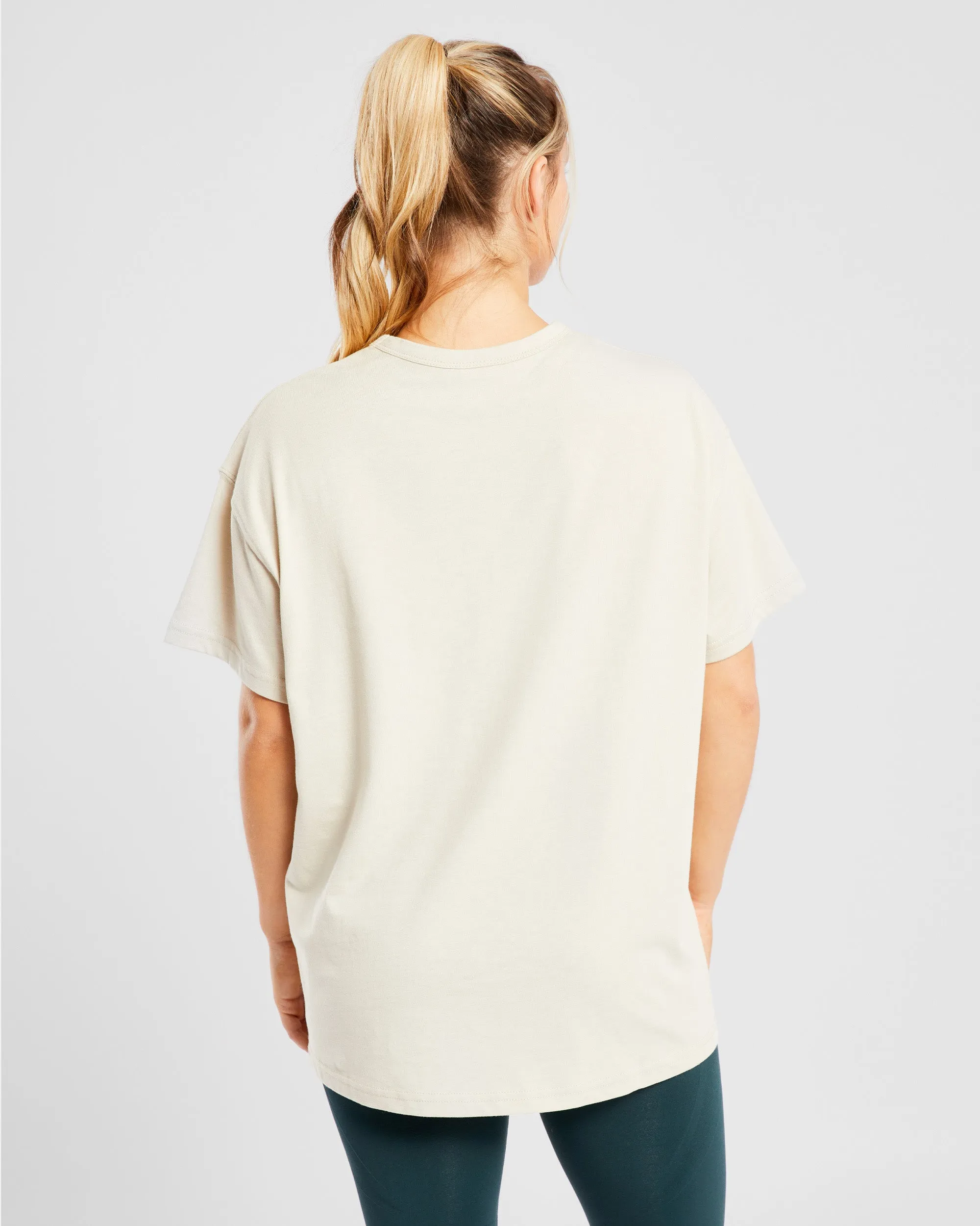 Varsity Oversized T Shirt - Beige / Khaki