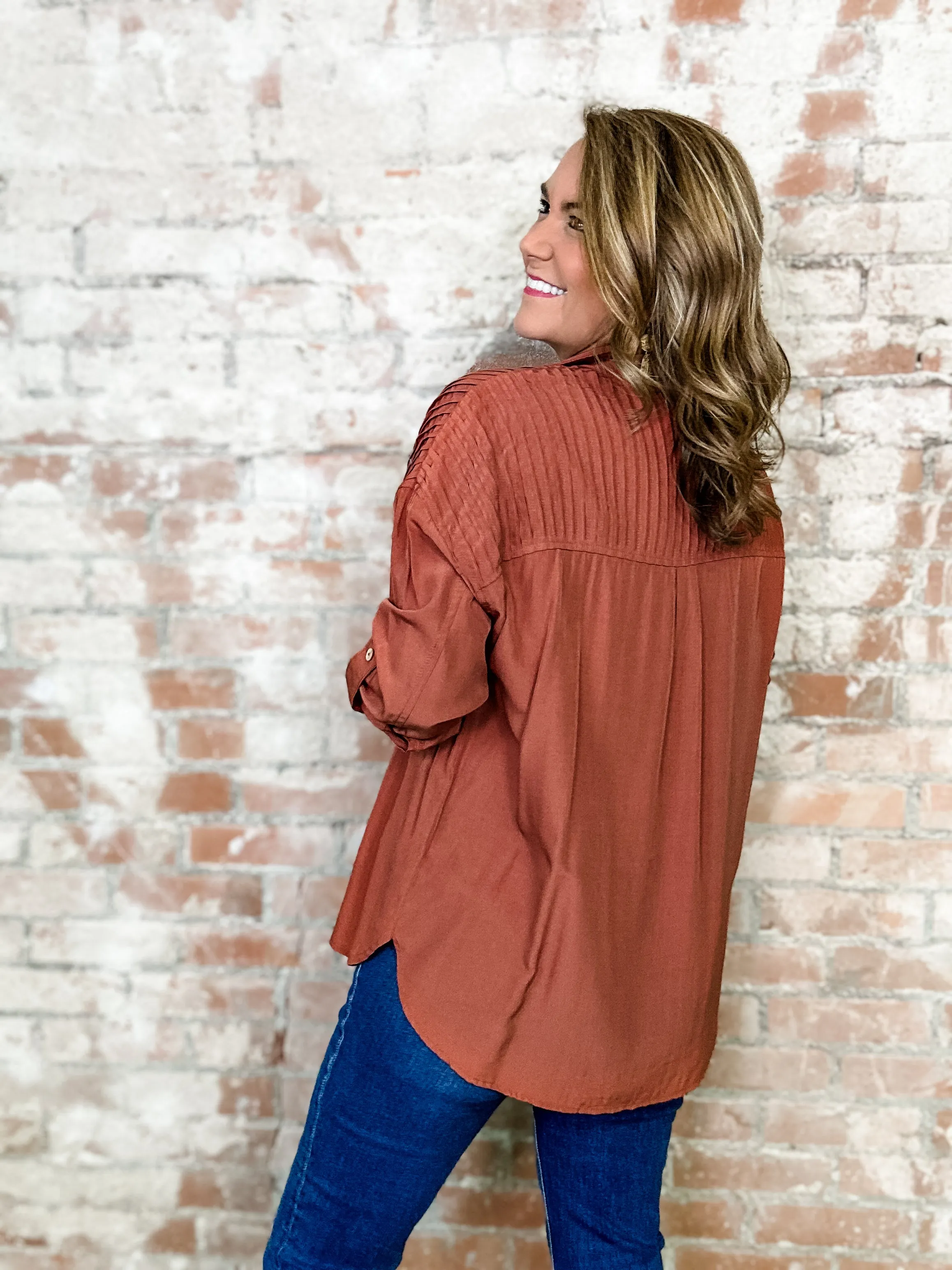 Vienna Pintuck Button Up Top - FINAL SALE