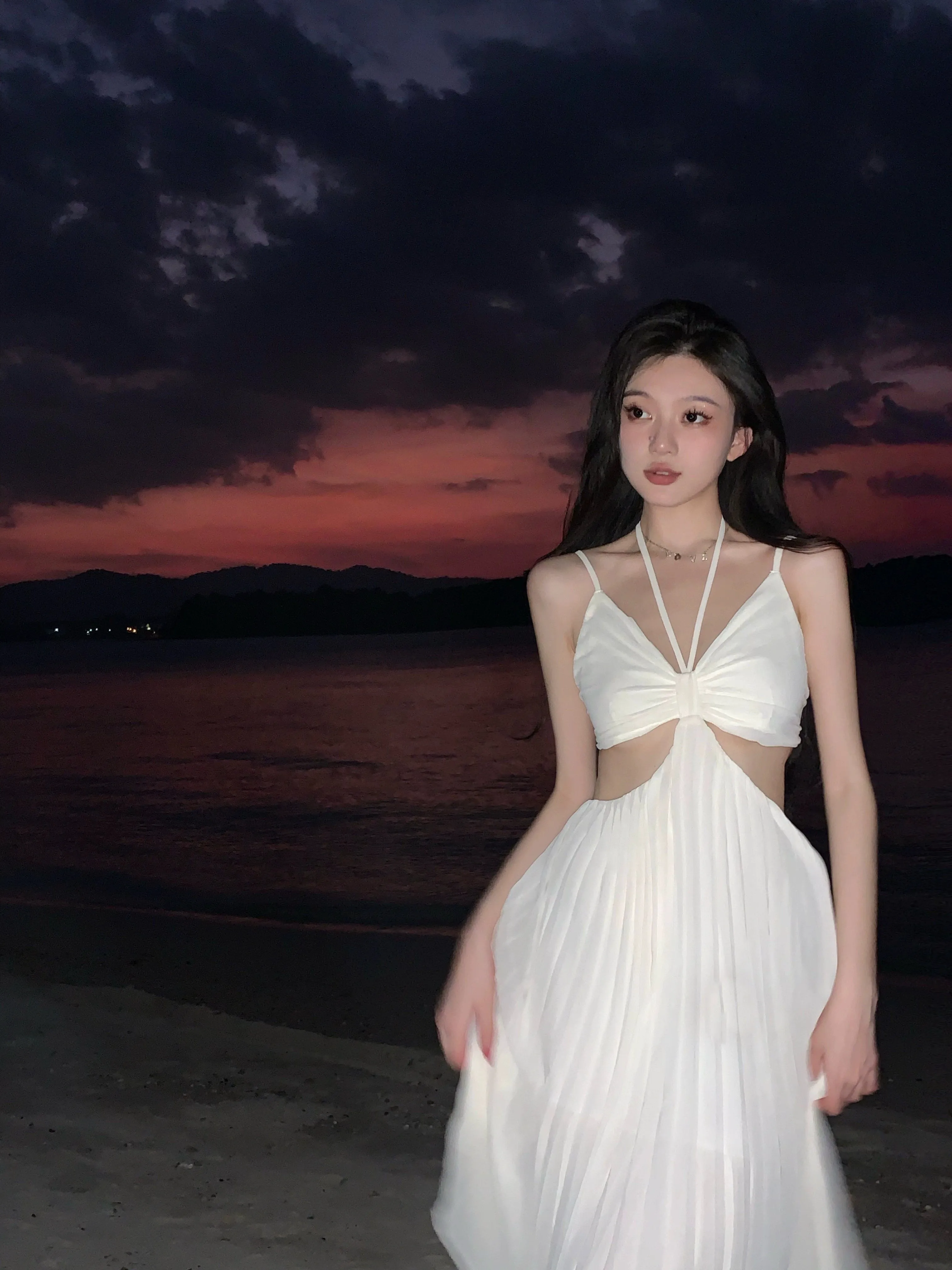 Women French Style Sexy Backless Spaghetti Straps Dress