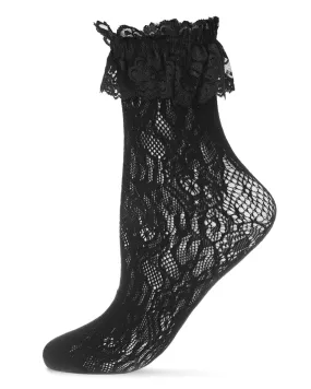 Women's Allover Lace Ruffle Cuff Crew Socks