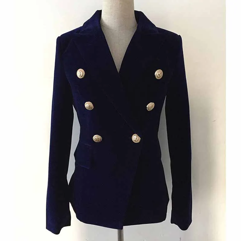 Women's Double Breasted Blazer Gold Buttons Autumn Winter Velvet Jacket